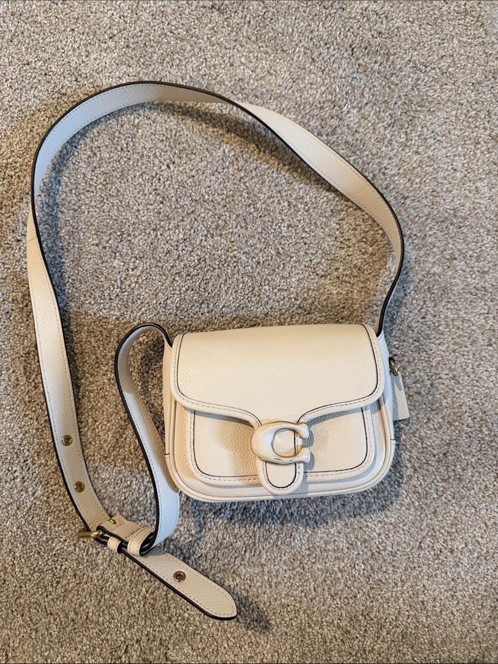 Coach Tabby Cream Pebbled Leather Crossbody with Signature Hardware